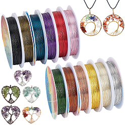 Couleur Mélangete 12 rouleaux 12 couleurs fil de cuivre rond pour bijoux, plaqué longue durée, couleur mixte, Jauge 26, 0.4mm, environ 39.37 pieds (12 m)/rouleau, 1 rouleau / couleur