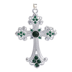 Платина Сплав горный хрусталь большие кулоны, крестик, изумруд, платина, 75x50x7 мм, отверстие : 7x5 мм