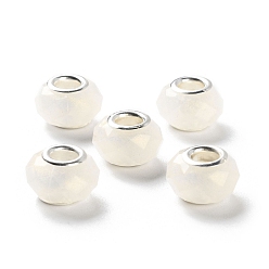 Белый Европейские бусины из перламутровой смолы, граненые рондельные бусины с большим отверстием, с двойными сердечниками из сплава платинового тона, белые, 13.5x9 мм, отверстие : 5 мм