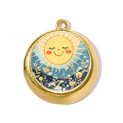 Солнце Печатные 304 подвески из нержавеющей стали, плоские круглые прелести, реальный 18 k позолоченный, ионное покрытие (ip), солнце, 27x24 мм