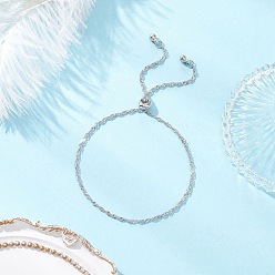 Нержавеющая Сталь Цвет Регулируемые браслеты из ползуна из нержавеющей стали 304, браслеты-цепочки сингапур для женщин, с пластиковым круглым брелоком ccb, цвет нержавеющей стали, 10-1/2 дюйм (26.8 см)