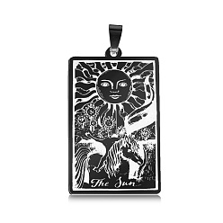 Gunmetal 201 Stainless Steel Pendants, Laser Engraved Pattern, Tarot Card Pendants, Gunmetal, The Sun XIX, 40x24x1mm, Hole: 8x4mm