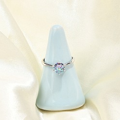 Платина Родиевое покрытие 925 регулируемые кольца из стерлингового серебра с муассанитом, Кольца солитеры для женщин, платина, круглый : 7x8 мм, размер США 8 1/2 (18.5 мм)