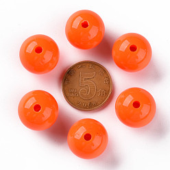 Orange Red Opaque Acrylic Beads, Round, Orange Red, 16x15mm, Hole: 2.8mm, about 220pcs/500g
