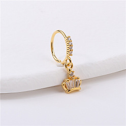 Crown Латунные микропаве прозрачные кубические цирконии подвески кольца для носа, золотые, корона, 8 мм