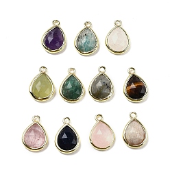 Смешанные камни Ограненные подвески из натуральных драгоценных камней, стойки с позолоченными латунными подвесками-каплями, 14x9.5x4 мм, отверстие : 1.4 мм