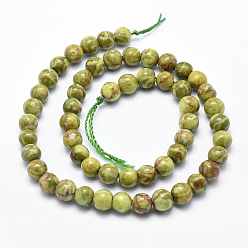 Olive Drab Natural Marble Beads Strands, Round, Dyed & Heated, Olive Drab, 10mm, Hole: 1mm, about 38pcs/strand, 15.7 inch(40cm)