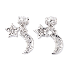 Платина Латунные подвески, без кадмия, без никеля и без свинца, Луна и звезды, платина, 28 мм, отверстие : 3.5 мм