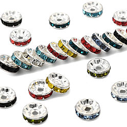 (52) Непрозрачная лаванда Латунные бусины разделители для поставки стразов, класс А, прямой фланец, серебряный цвет гальваническим, рондель, разноцветные, 10x4 мм, отверстие : 2 мм