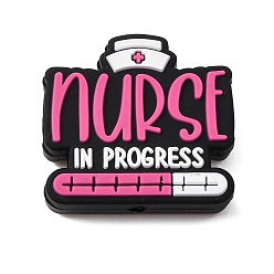 Pink Силиконовые бусины, медсестра в процессе обучения, фокусные бусы, розовые, 27x28.5x7 мм, отверстие : 3 мм