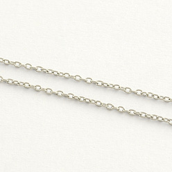 Edelstahl Farbe Anlaufgeschützte Edelstahl-Kabelketten, gelötet, mit Spule, ellipsenförmige, Edelstahl Farbe, 2.5x2x0.5 mm, ca. 82.02 Fuß (25 m)/Rolle