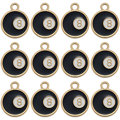 Золотой 40 шт. Подвески из сплава эмали, плоский круглый с черным снукером 8, золотые, 19.5x15.5x1.5 мм, отверстие : 2.5 мм