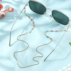 Золотой 304 Цепочки для очков из нержавеющей стали с эмалированными сердечками, с резиновыми петлями, золотые, 705 мм