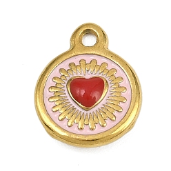 Красный 304 прелести нержавеющей стали, круглые, с эмалью, ионное покрытие (ip), золотые, красные, 13x10.5x2.5 мм, отверстие : 1.4 мм