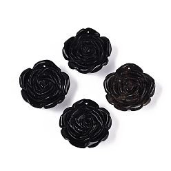 Obsidiana Colgantes tallados en obsidiana natural, encantos de flores rosas, 34x34.5x13~13.5 mm, agujero: 0.9~1 mm