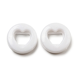 White Opaque Acrylic Slide Charms, Flat Round with Heart, White, 17.5x5.5mm, Hole: 12x3mm, about 704pcs/500g
