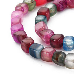 Old Rose Natural Agate Beads Strands, Dyed & Heated, Cube, Old Rose, 5~8x4~8x4~6mm, Hole: 1.2mm, about 50pcs/strand, 14.76 inch(37.5cm)