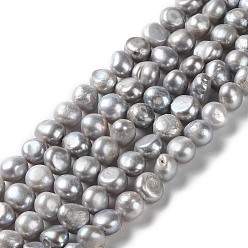 Gray Natural Cultured Freshwater Pearl Beads Strands, Dyed, Two Sides Polished, Gray, 8~10x9~11x6~7mm, Hole: 0.5mm, about 42pcs/strand, 14.37''~14.65''(36.5~37.2cm)
