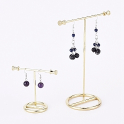 Golden Iron T- Shape Earring Display Stand, for Hanging Dangle Earring, Golden, 7cm and 15.1cm, 2pcs/set