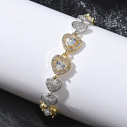 Real Gold Plated & Real Platinum Plated Браслеты-цепочки с микропаве в форме сердца и прозрачными кубическими циркониями для женщин, долговечный, стойки покрытие, без кадмия и без свинца, настоящее золото и платина, 7.09 дюйм (18 см), ссылка: 10x14x4 mm