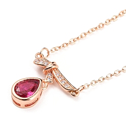 Rose Gold Bowknot with Teardrop Cubic Zirconia Pendant Necklace with Brass Cable Chains, Rose Gold, 16.73~16.81 inch(42.5~42.7cm)