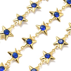 Синий Латунные цепи со стеклянными звеньями, с подвесками в виде звезд и катушкой, долговечный, пайки, без свинца и без кадмия, стойки покрытие, реальный 18 k позолоченный, синие, 14x10.5x3 мм