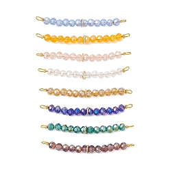 (52) Непрозрачная лаванда 8 шт. 8 цвета стеклянные граненые рондельные бусины-подвески, с петлями из нержавеющей стали, золотые, разноцветные, 53x5 мм, отверстия : 2x1 mm и 3x1.5 мм, 1 шт / цвет