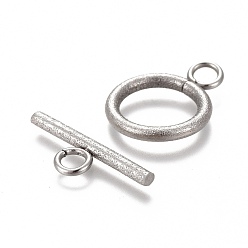 Stainless Steel Color 304 Stainless Steel Toggle Clasps, for DIY Jewelry Making, Textured, Ring, Stainless Steel Color, Bar: 7x20x2mm, Hole: 3mm, Ring: 19x14x2mm, Hole: 3mm