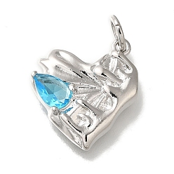 Платина Стойки обшивки латунь кулон, со стеклянными стразами, без свинца и без кадмия, долговечный, сердце, платина, 17x15x3 мм