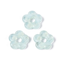 Светло-голубой Двухцветные бусины ручной работы из стекла, изготовленные в Европе., бусины с большим отверстием, цветок, светло-голубой, 15~16x15.5~16x3~4.5 мм, отверстие : 4~5 мм