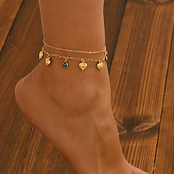 Золотой Латунные милые романтические синие браслеты в форме сердца от сглаза для женщин в подарок, золотые, 7-7/8 дюйм (200 мм)