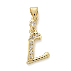 Letter L Латунные микро проложить кубического циркония подвески, долговечный, без свинца и без кадмия, стойки покрытие, письмо амулеты, Письмо L, 15.5x11x2 мм, отверстие : 4.5x3.5 мм