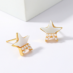 Настоящее золото 18K Элегантные повседневные модные серьги-гвоздики с пентаграммой для женщин, реальный 18 k позолоченный, 12 мм