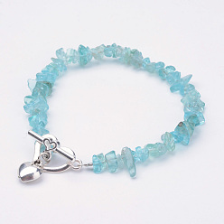 Апатит Браслеты из натурального апатитового бисера, Сплав с Переключить застежками, сердце, 8-1/4 дюйм (208 мм)