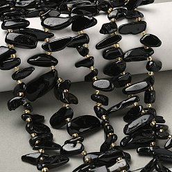 Турмалин Натуральный черный турмалин бисер нитей, чип, Топ пробуренной, с бисером, 13~20x6~10x5~8 мм, отверстие : 1.2 мм, около 46~47 шт / нитка, 15.55''~15.75'' (39.5~40 см)