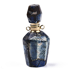 Dark Blue Assembled Synthetic Pyrite and Imperial Jasper Openable Perfume Bottle Pendants, with Brass Findings, Dyed, Dark Blue, capacity: 1ml(0.03 fl. oz), 41~42x17~18x17~18mm, Hole: 1.8mm, Capacity: 1ml(0.03 fl. oz)