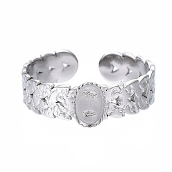 Нержавеющая Сталь Цвет Не тускнеет 304 кольцо-манжета из нержавеющей стали с открытыми оправами для кабошонов, овальные, цвет нержавеющей стали, размер США 7 3/4 (17.9 мм), лоток : 3.9x5.9 мм