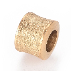 Golden Stainless Steel Textured Beads, Large Hole Column Beads, Ion Plating (IP), Golden, 9x11mm, One Hole: 5.8mm, Another Hole: 6.1mm