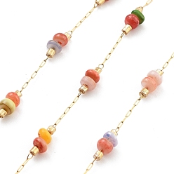 Разноцветный Чипсы ручной работы из натуральных ракушек, цепочки из бисера, с покрытием из натуральных ионов (IP) 304 цепочки из скрепок из нержавеющей стали, несварные, с катушкой, реальный 18 k позолоченный, красочный, 2.2x1x0.5 мм