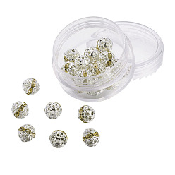 Нарцисс Латунные бусины со стразами , класс А, серебрянный металл, круглые, бледно-желтый цвет, 8 мм, отверстия: 1 мм, 20 шт / коробка