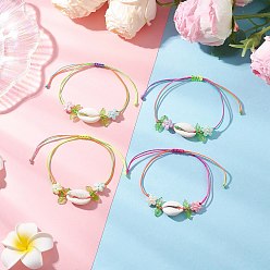 (52) Непрозрачная лаванда Браслеты ручной работы из натуральных смешанных ракушек каури, плетеные из бусин для женщин, форма цветка и ракушки, с акриловыми подвесками, разноцветные, внутренний диаметр: 3-1/8 дюйм (8 см)