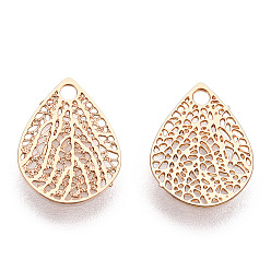 Light Gold Стеллаж покрытие латунь филигрань подвески, гравированные металлические украшения, долговечный, лист прелести, без кадмия, без никеля и без свинца, золотой свет, 10x8x0.4 мм, отверстие : 1.2 мм