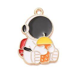 Negro Aleación con colgantes de esmalte, Amuletos de astronauta y bebida, dorado, negro, 25.5x17.5x1 mm, agujero: 1.8 mm