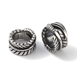 Античное Серебро 316 европейские бусины из хирургической нержавеющей стали, бусины с большим отверстием, лист, античное серебро, 12x7.5 мм, отверстие : 8 мм