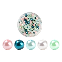 Couleur Mélangete 300 pièces de perles rondes en verre nacré peintes au four, couleur mixte, 6~7mm, Trou: 1mm