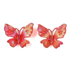 Rouge Pendentifs en plastique transparent, charmes de papillon, de couleur plaquée ab , rouge, 33.5~36x39~40x10~11.5mm, Trou: 7.5~9.5x2.5~3mm, environ335 pcs / 500 g