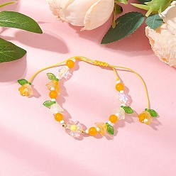 Желтый авантюрин Бусины из натурального желтого авантюрина плетеные браслеты из бусин, регулируемые женские браслеты из нейлоновой нити, цветок, внутренний диаметр: 1-5/8~3-7/8 дюйм (4.1~9.8 см)