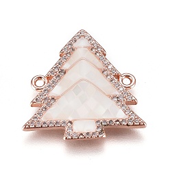 Розовое Золото Латунные микро проложить кубических ссылки циркония, с оболочкой, рождественская елка, розовое золото , 22x22x3 мм, отверстие : 1.4 мм