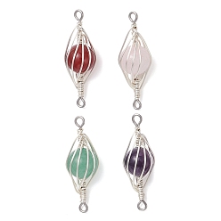Серебро 4 шт. 4 стили круглые подвески-коннекторы из натурального сердолика, розового кварца, аметиста и зеленого авантюрина в форме коннектора, с обмоткой из медной проволоки, смешанные окрашенные и неокрашенные, серебряные, 34x11 мм, отверстия : 2 mm и 1.8 мм, 1 шт / стиль