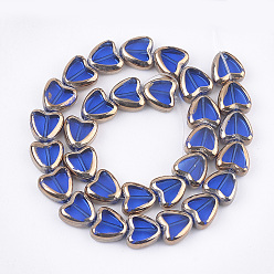 Blue Electroplate Glass Beads Strands, Edge Plated, Heart, Blue, 10x10x4mm, Hole: 1mm, about 30pcs/strand, 11.4 inch